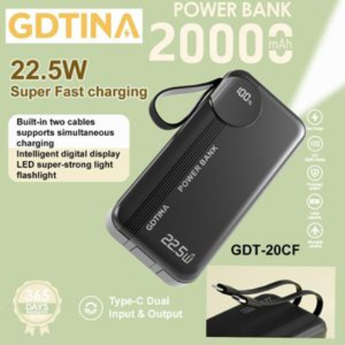 GDT-20CF 20,000mAh Fast-Charge Power Bank (Magic Black)